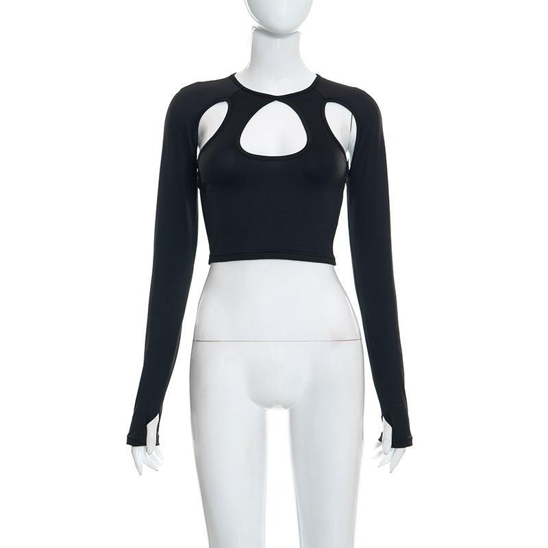 Damen Crop-Top mit Cut-Outs und langen Ärmeln R&B
