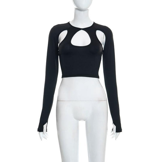 Damen Crop-Top mit Cut-Outs und langen Ärmeln R&B