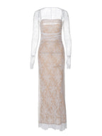 Damen Spitzennachtkleid mit transparenten Ärmeln und figurformendem Schnitt R&B