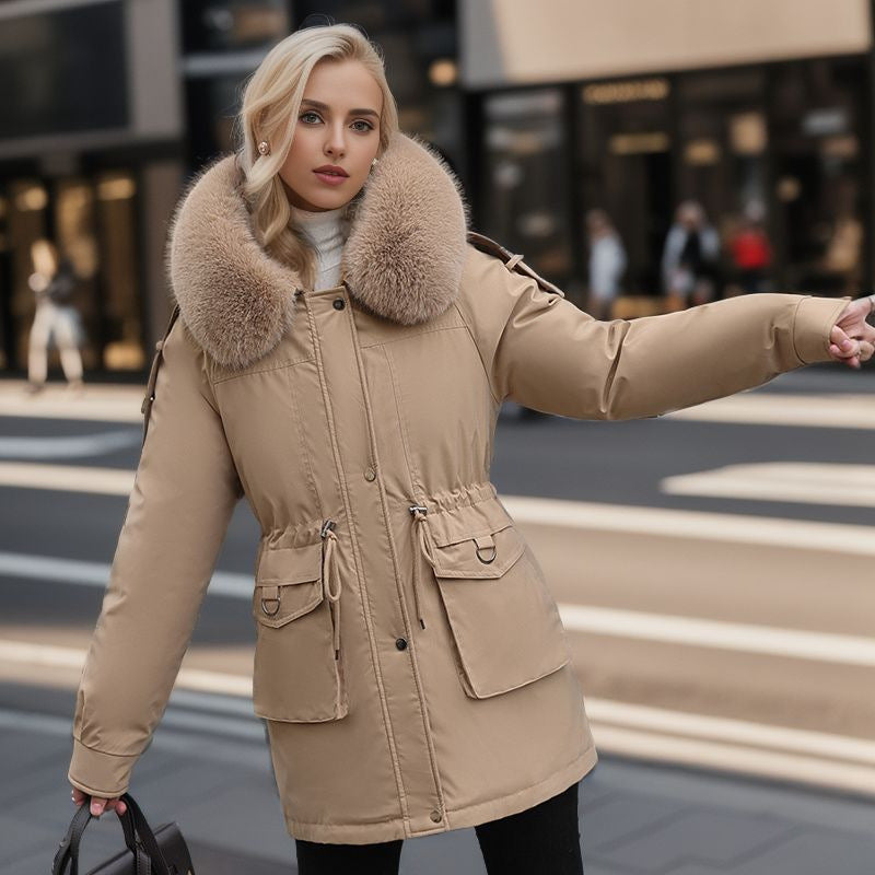 Damen warme Winterjacke mit abnehmbarem Pelzkragen R&B