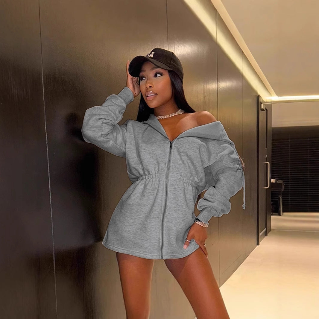 Damen Sportliche Kapuzenjacke mit taillierbarem Schnitt und Reißverschluss R&B