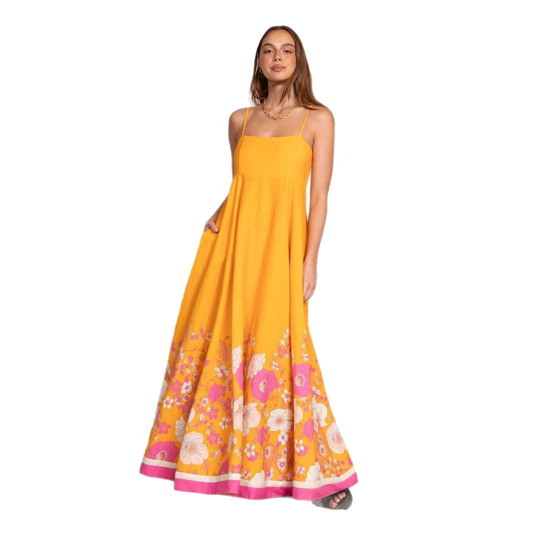 Damen Maxikleid mit floralem Design und eleganten Spaghettiträgern R&B