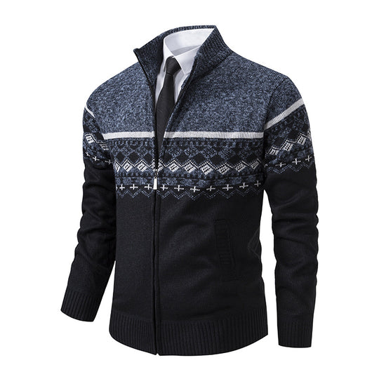 Herren Strickjacke mit modernem Muster und hohem Kragen R&B