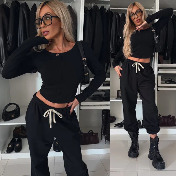Damen komfortables Freizeit-Set mit modischem Schnitt und hoher Taille R&B