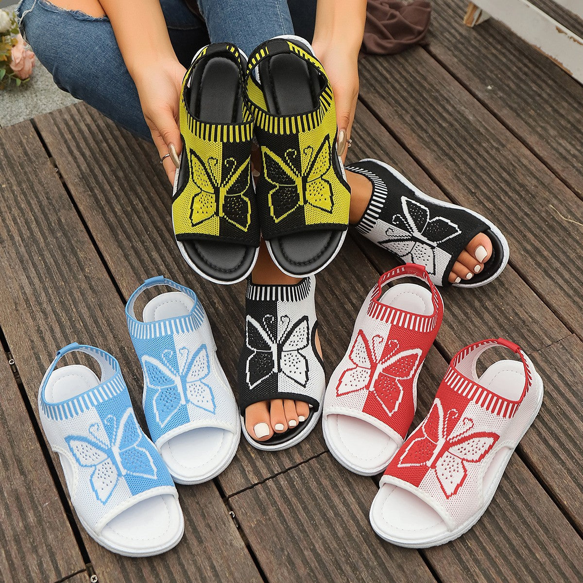 Damen Zehentrenner-Sandalen mit modischem Schmetterlingsdesign und atmungsaktivem Obermaterial R&B