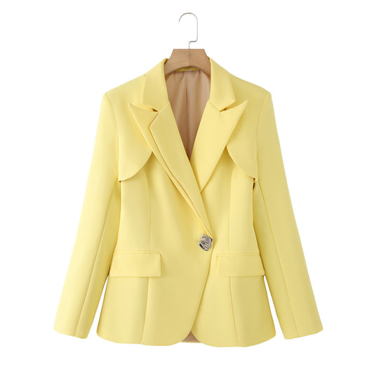 Damen elegante Blazerjacke mit strukturiertem Kragen und glänzenden Details R&B