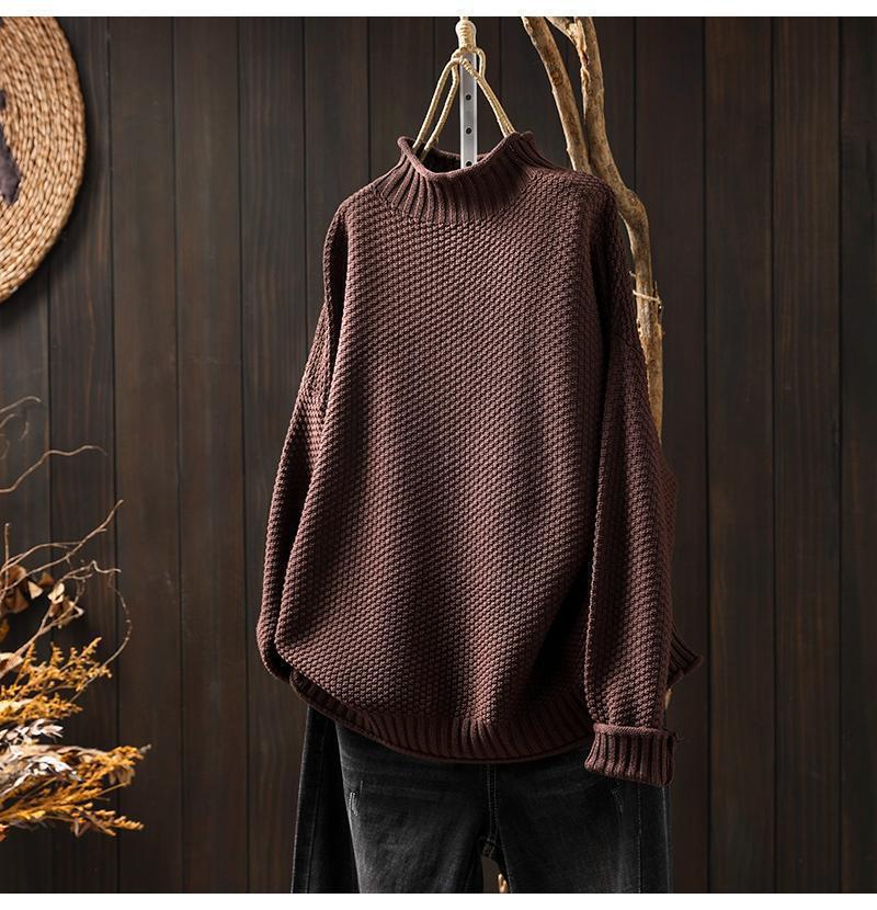 Damen Oversized Strickpullover mit hohem Kragen R&B