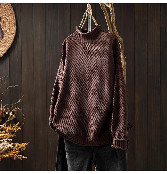 Damen Oversized Strickpullover mit hohem Kragen R&B