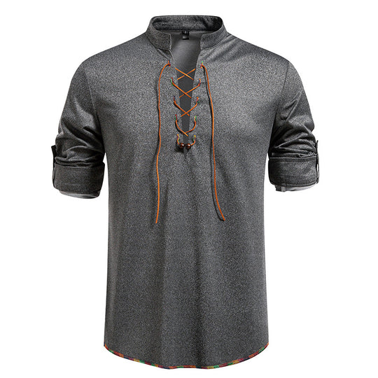 Herren Langarmshirt mit Kordelzug und Stehkragen R&B