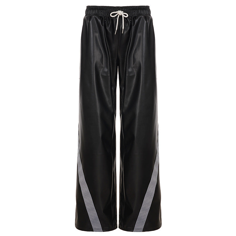 Damen Sportliche Wide-Leg Hose mit elastischem Bund und modischen Streifen R&B