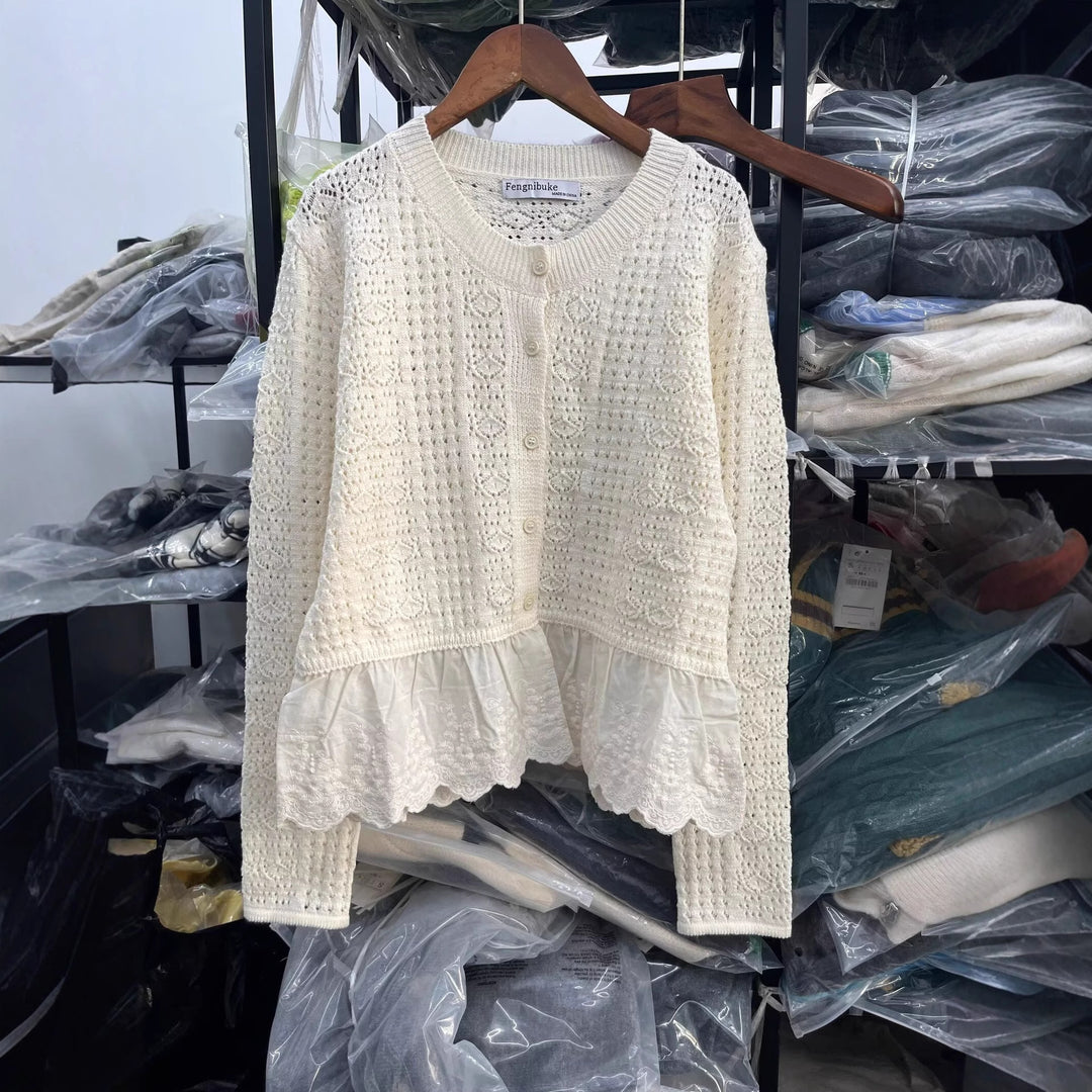 Damen Strickjacke mit voluminösem Saum und eleganten Details R&B