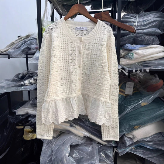 Damen Strickjacke mit voluminösem Saum und eleganten Details R&B