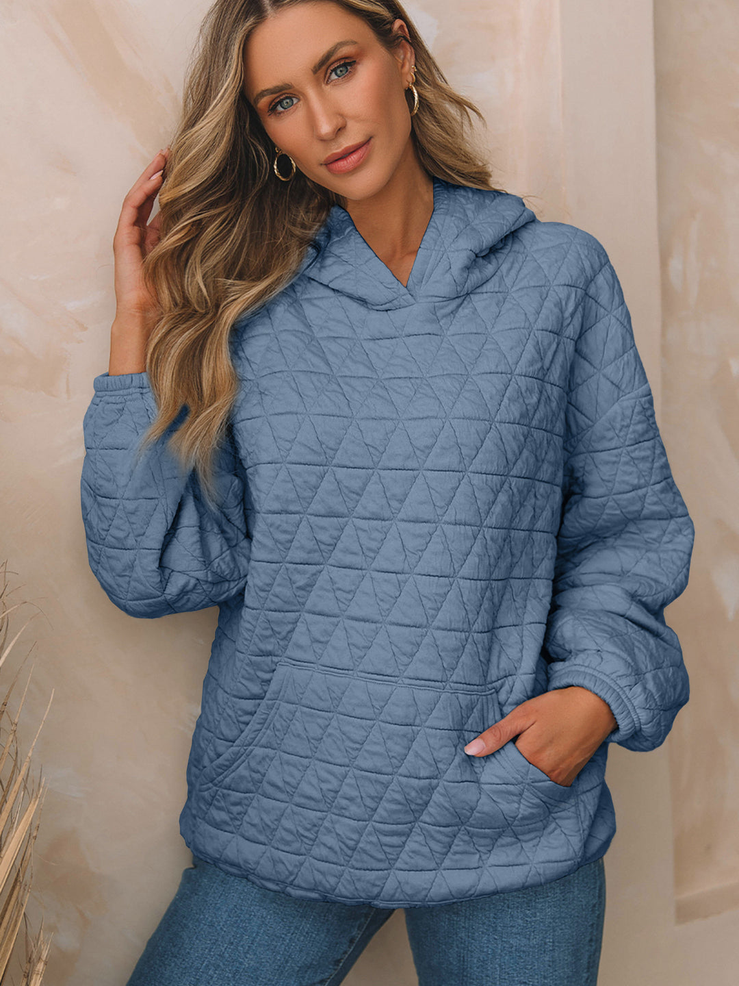Damen Kapuzenpullover mit strukturiertem Steppmuster und praktischen Taschen R&B
