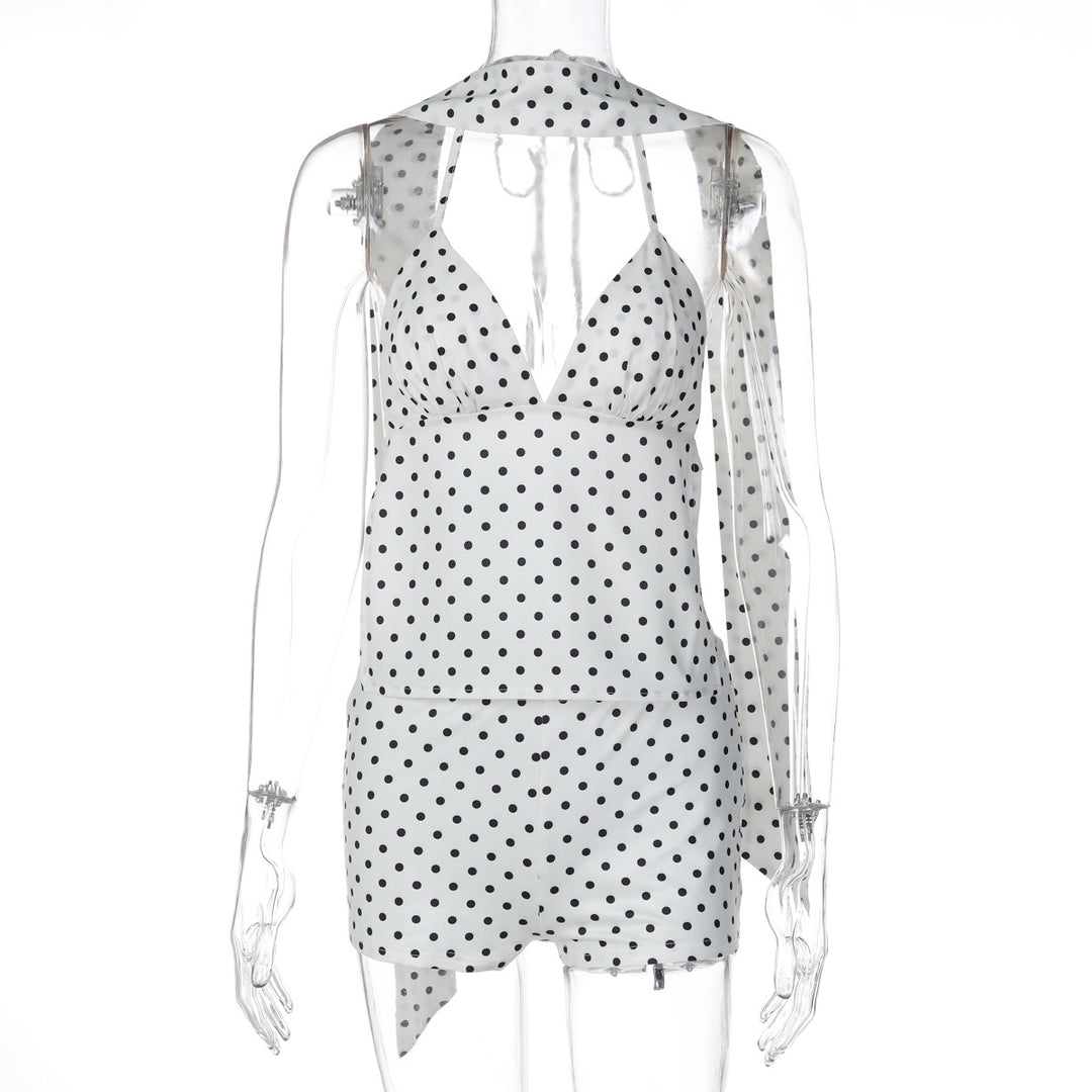 Damen trendiger Jumpsuit mit Halterneck und Punkten R&B