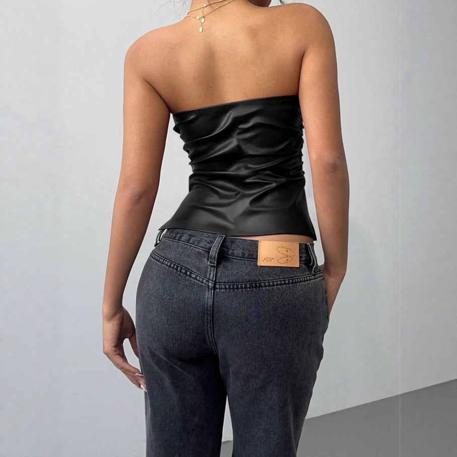 Damen Figurumspielendes Oberteil im edgy Lederlook R&B