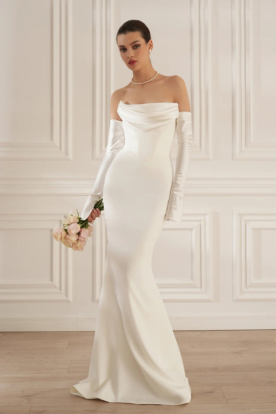 Damen Elegantes Meerjungfrau-Kleid mit schulterfreiem Design und langen Ärmeln R&B