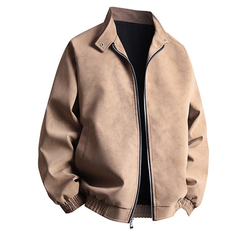 Herren stylische Kunstlederjacke im modernen Design und elastischen Bündchen R&B