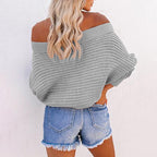 Damen lässiger Pullover mit schulterfreiem Design und strukturiertem Strickmuster