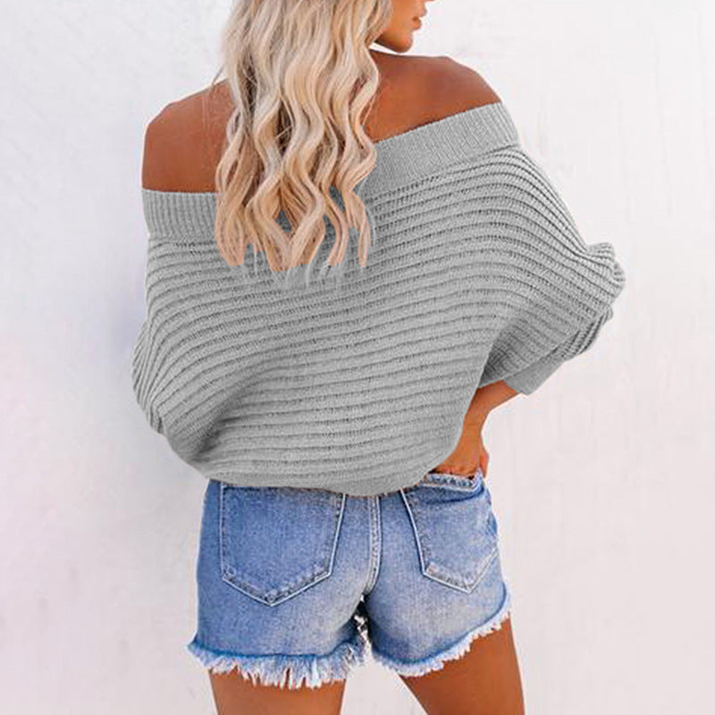 Damen lässiger Pullover mit schulterfreiem Design und strukturiertem Strickmuster