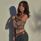 Damen Transparente Langarmbluse mit Leopardenmuster R&B