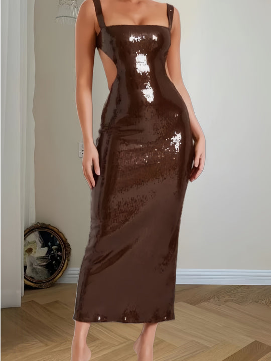Damen Glitzerndes Maxikleid mit schmalem Schnitt und schimmernden Pailletten R&B