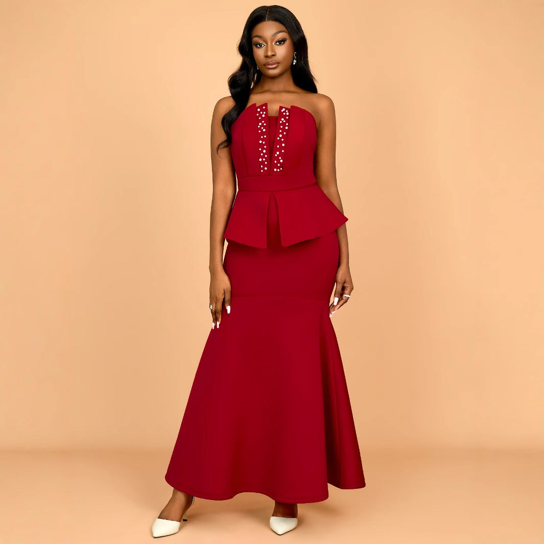Damen Elegantes Peplum Abendkleid mit herzförmigem Ausschnitt und glitzernden Akzenten R&B