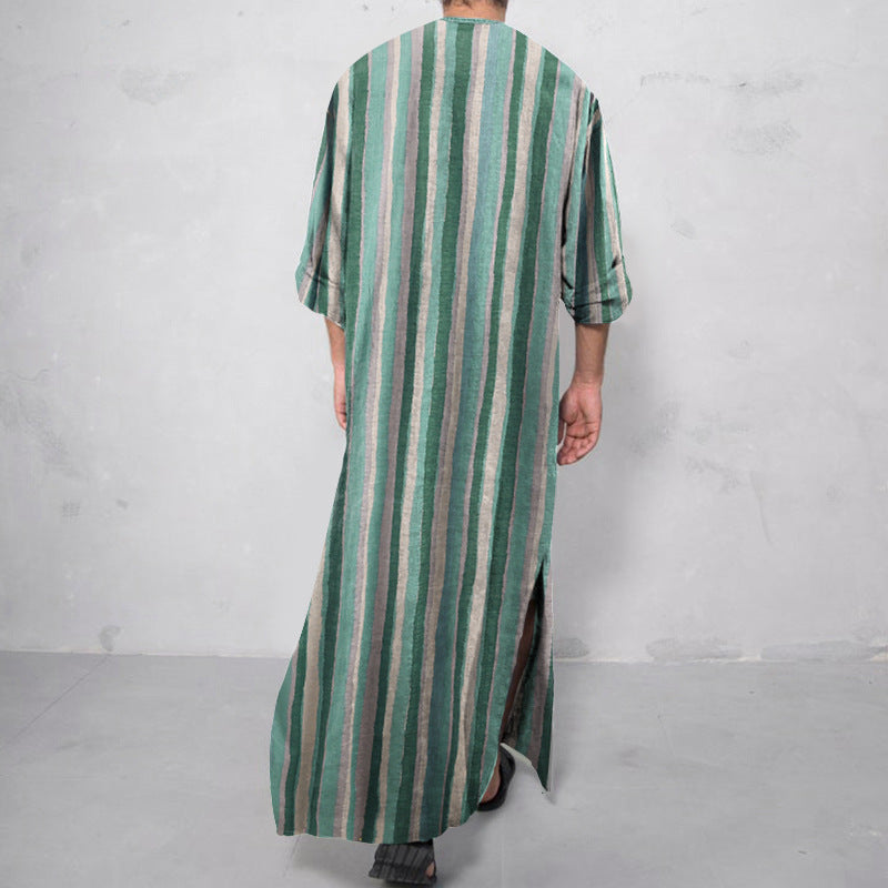 Herren nan lockerer Kaftan aus Leinenmischung mit Knopfleiste und aufgesetzten Taschen R&B