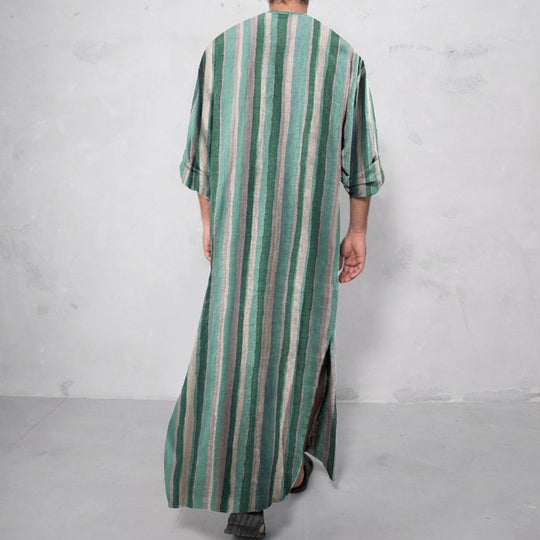 Herren nan lockerer Kaftan aus Leinenmischung mit Knopfleiste und aufgesetzten Taschen R&B