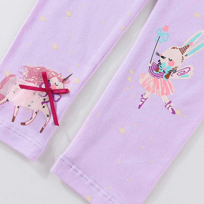 Mädchen Leggings mit verspieltem Einhorn- und Hasenmuster R&B