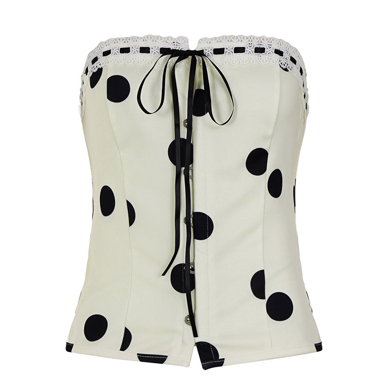 Damen Oberteil mit trägerlosem Design und verspieltem Polka-Dot-Muster R&B