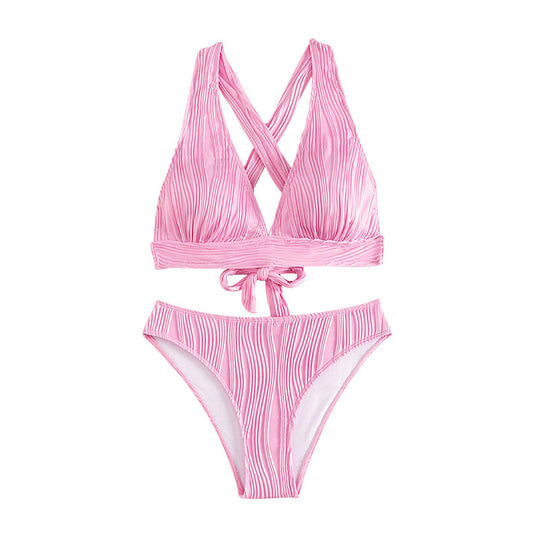 Damen Hochtailliertes Bikini-Set mit eleganter Rippstruktur R&B