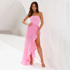 Damen Elegantes Bandeau-Maxikleid mit aufregendem Schlitz und verspieltem Rüschensaum R&B