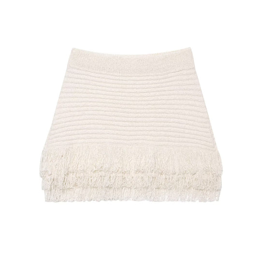 Damen Kurzarm-Strickjacke mit fransigem Saum und dekorativen Knöpfen R&B