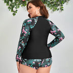 Damen Sportliches Badeoberteil mit langen Ärmeln und floralem Muster R&B
