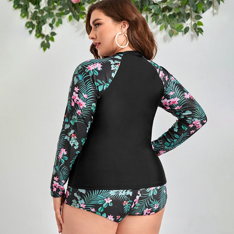 Damen Sportliches Badeoberteil mit langen Ärmeln und floralem Muster R&B