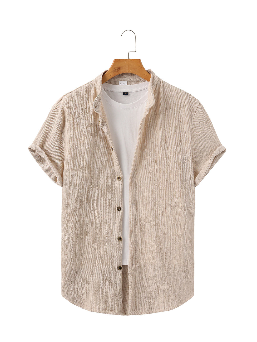 Herren nan leichtes Knitterstruktur-Überhemd mit umgeschlagenen Ärmeln entspannter Overshirt-Silhouette R&B