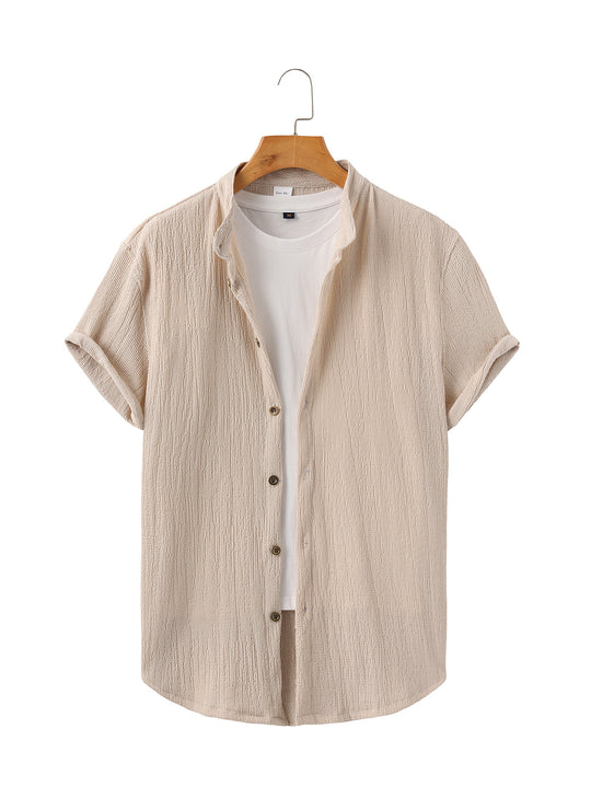 Herren nan leichtes Knitterstruktur-Überhemd mit umgeschlagenen Ärmeln entspannter Overshirt-Silhouette R&B