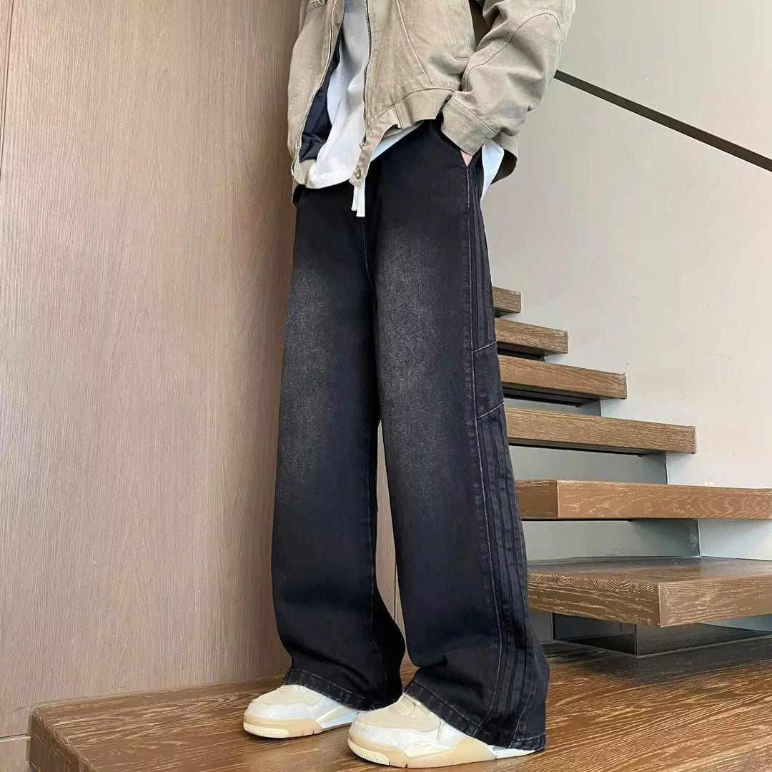 Herren weit geschnittene Denim-Hose mit seitlichen Streifen und Taschen R&B