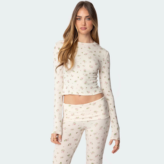 Damen Lounge-Set aus weichem Jersey-Stoff mit floralem Muster R&B