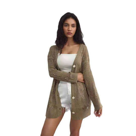 Damen Strickjacke mit kunstvollem Lochmuster und praktischen Knopfdetails R&B