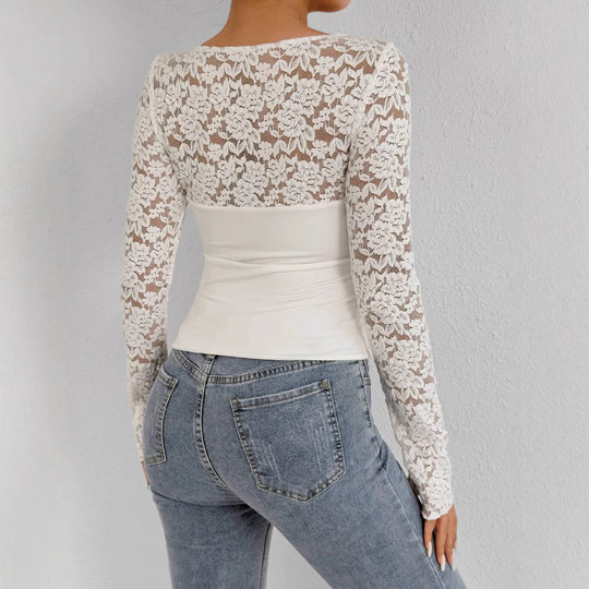 Damen Elegantes Oberteil mit Spitzenärmeln R&B