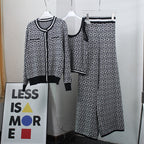 Damen modisches Strick-Loungewear-Set mit geometrischem Muster und schmalem Schnitt R&B
