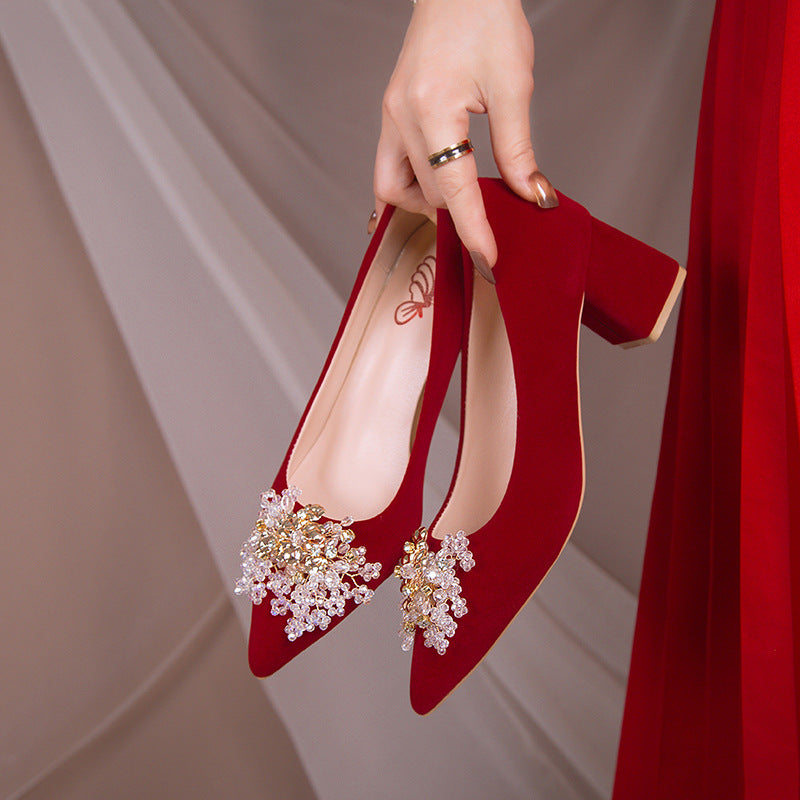 Damen Elegante Ballerinas mit funkelndem Schmuckdetail und stabilem Blockabsatz R&B
