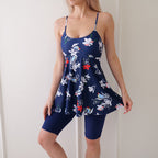 Damen Badeanzug mit floralem Rock-Design und sportlichen Shorts R&B