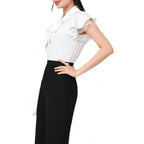 Damen Bluse mit Rüschenärmeln und feminine Schleife R&B