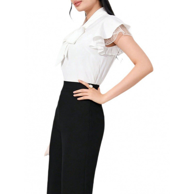 Damen Bluse mit Rüschenärmeln und feminine Schleife R&B