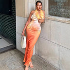Damen Maxikleid mit schmeichelndem Watercolor-Effekt und tiefem V-Ausschnitt R&B