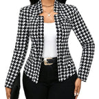 Damen modische Blazerjacke im Hahnentritt-Muster R&B