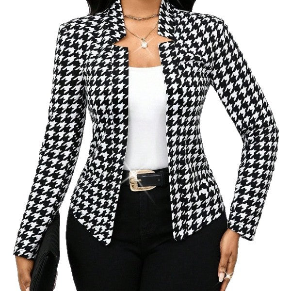 Damen modische Blazerjacke im Hahnentritt-Muster R&B