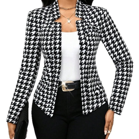 Damen modische Blazerjacke im Hahnentritt-Muster R&B